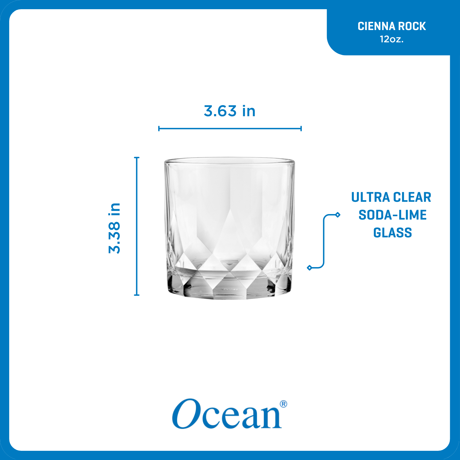 Ocean Glass Cienna Rocks Glasses (4-Pieces), 12-ounce, dishwasher Safe
