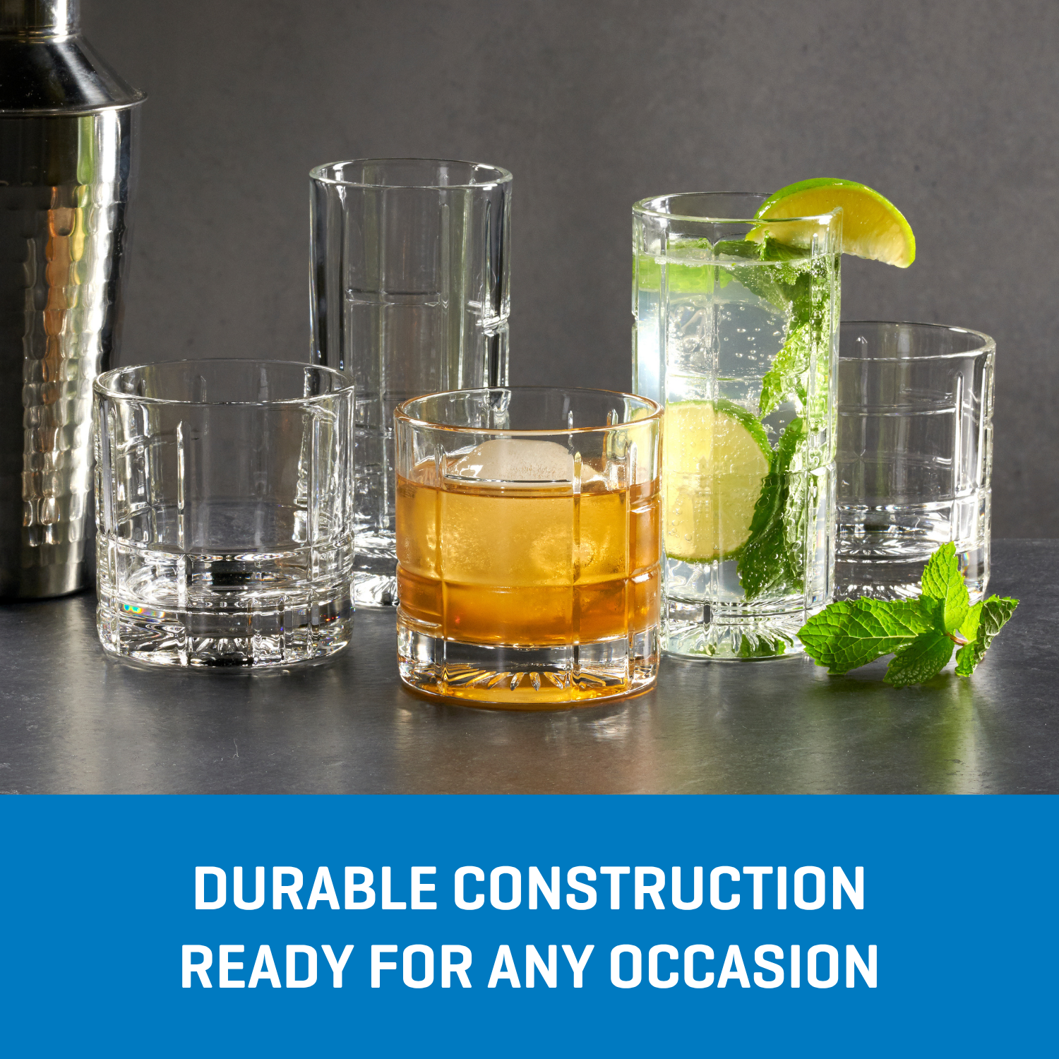 Ocean Glass Traze FTR Rocks Glasses (4-Pieces), 12-ounce, Dishwasher Safe