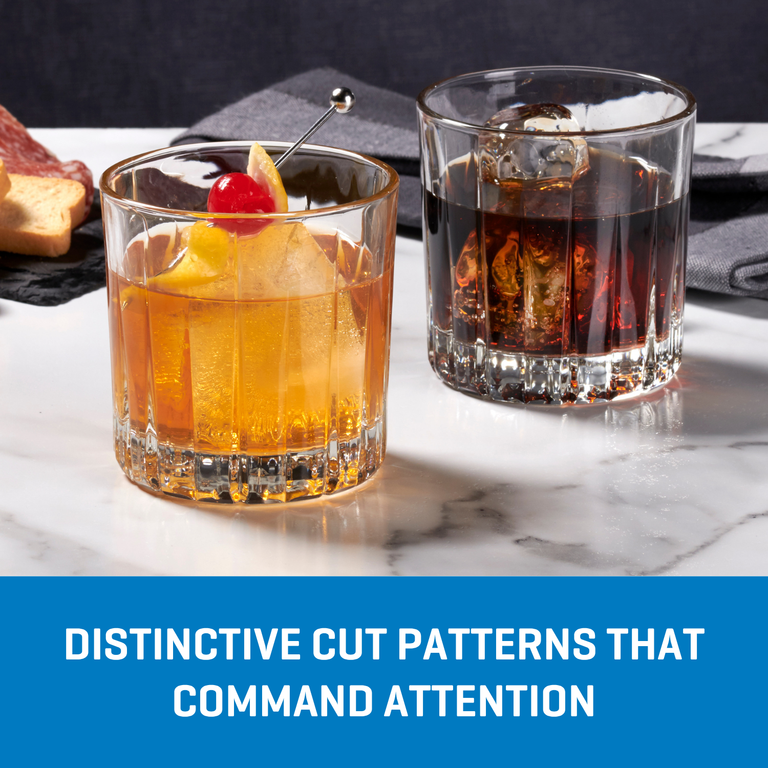 Ocean Glass Traze PRE Rocks Glasses (4-Pieces), 12-ounce, Dishwasher Safe