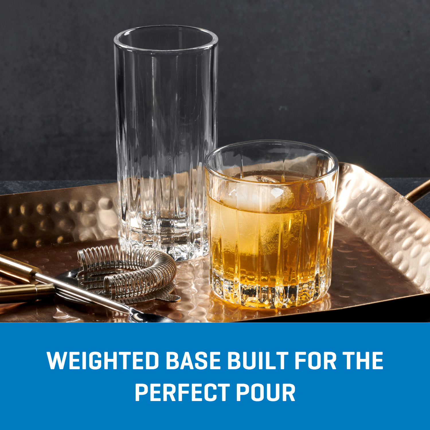 Ocean Glass Traze PRE Rocks Glasses (4-Pieces), 12-ounce, Dishwasher Safe