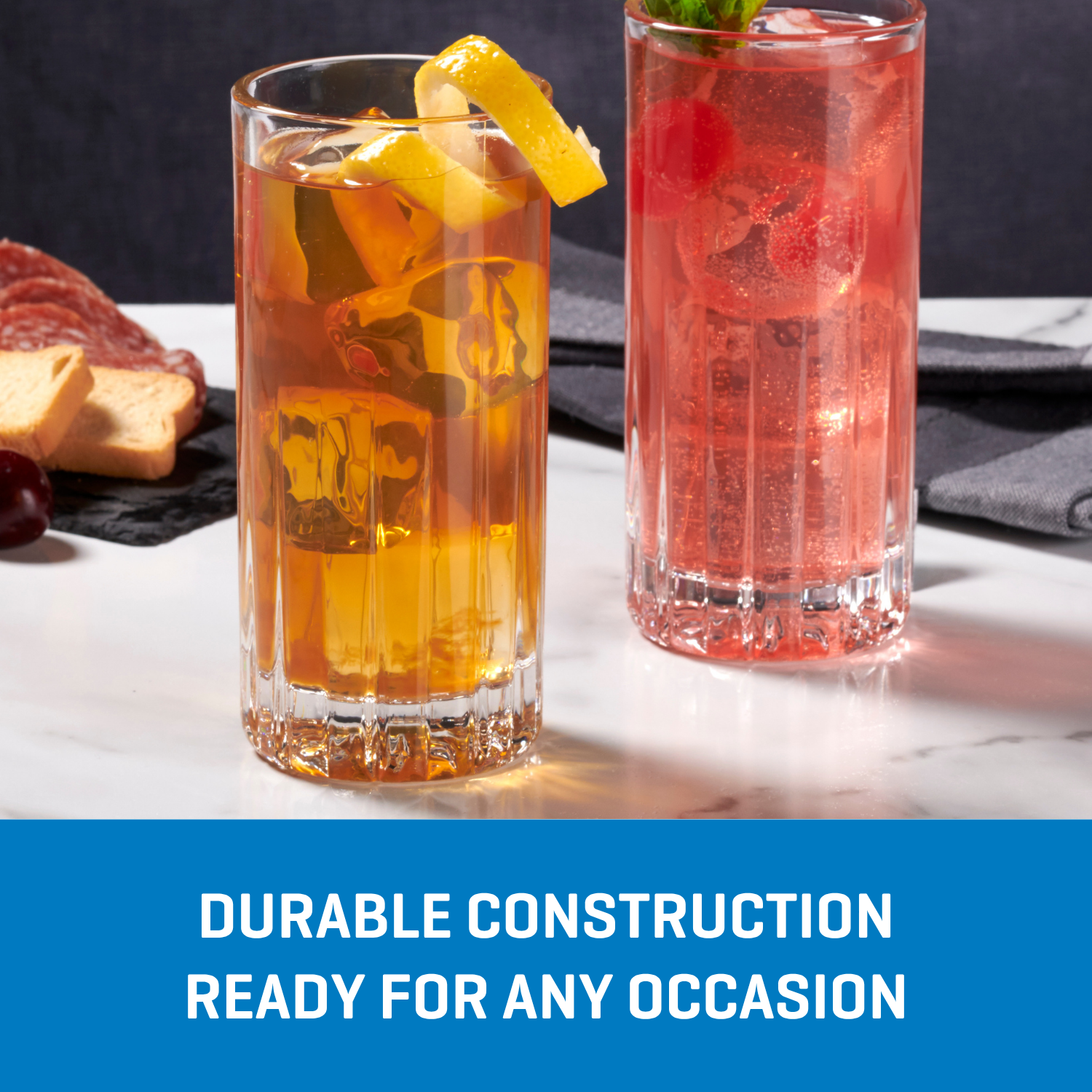 Ocean Glass Traze PRE Highball Glasses (4-Pieces), 12-ounce, Dishwasher Safe