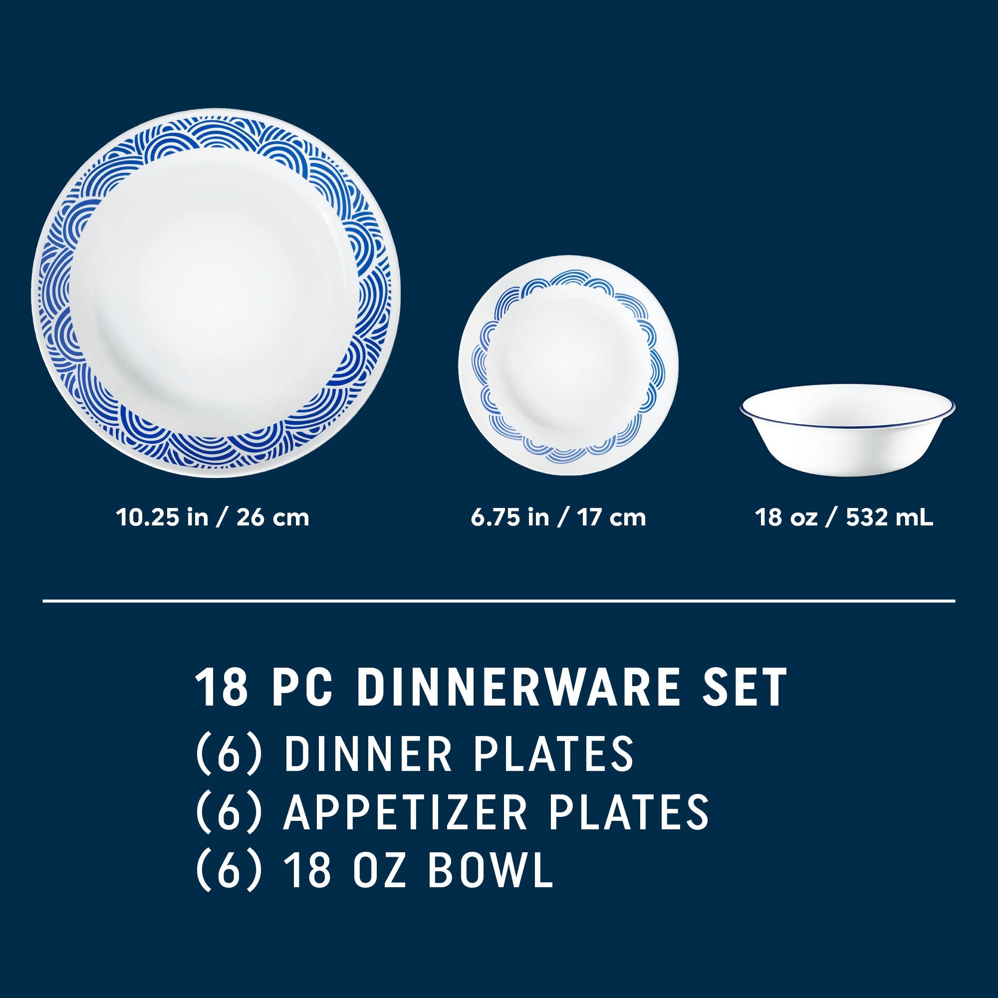 Corelle® Rolling Waves 18-piece Dinnerware Set, Service for 6