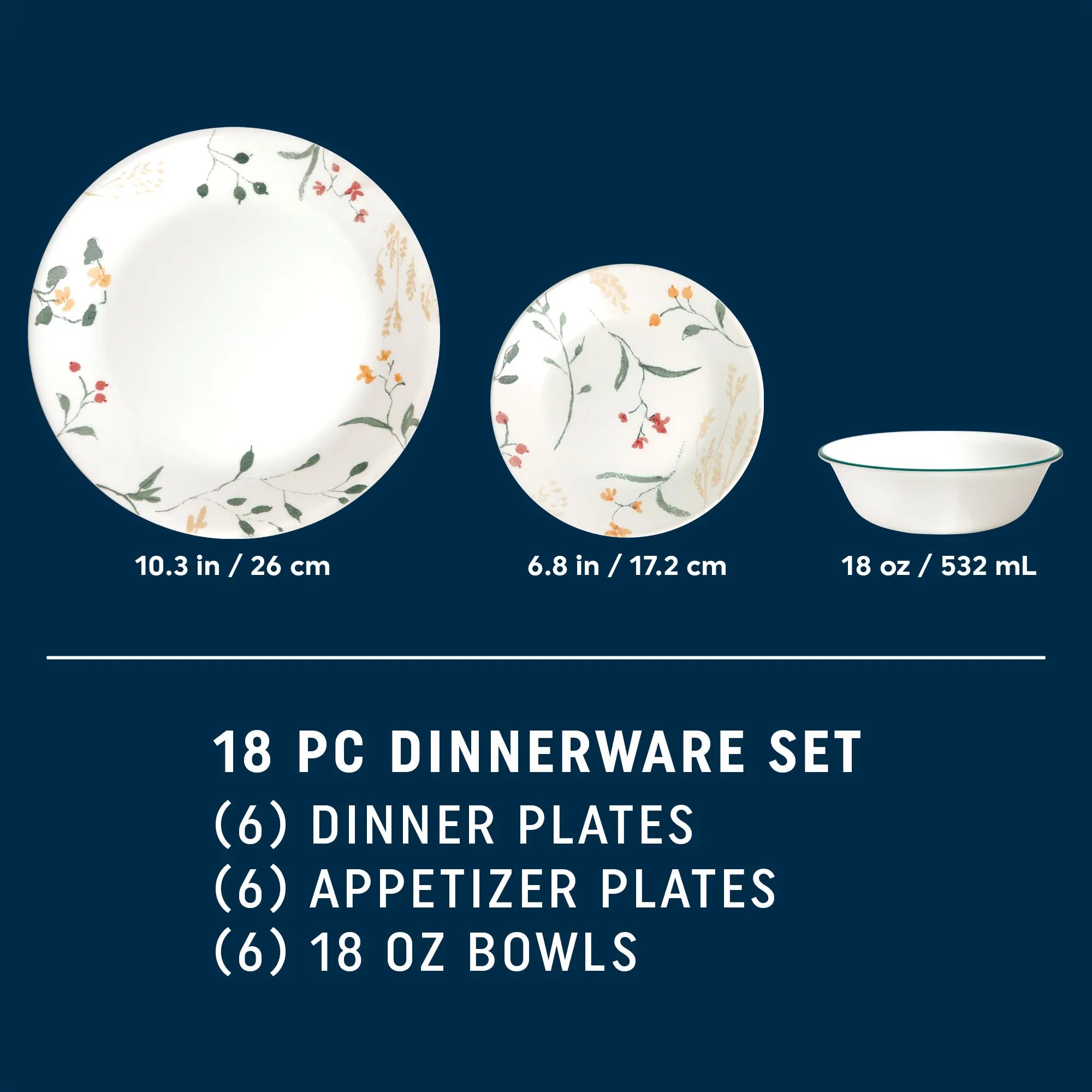 Corelle® Wildflower Scatter 18-piece Dinnerware Set, Service for 6