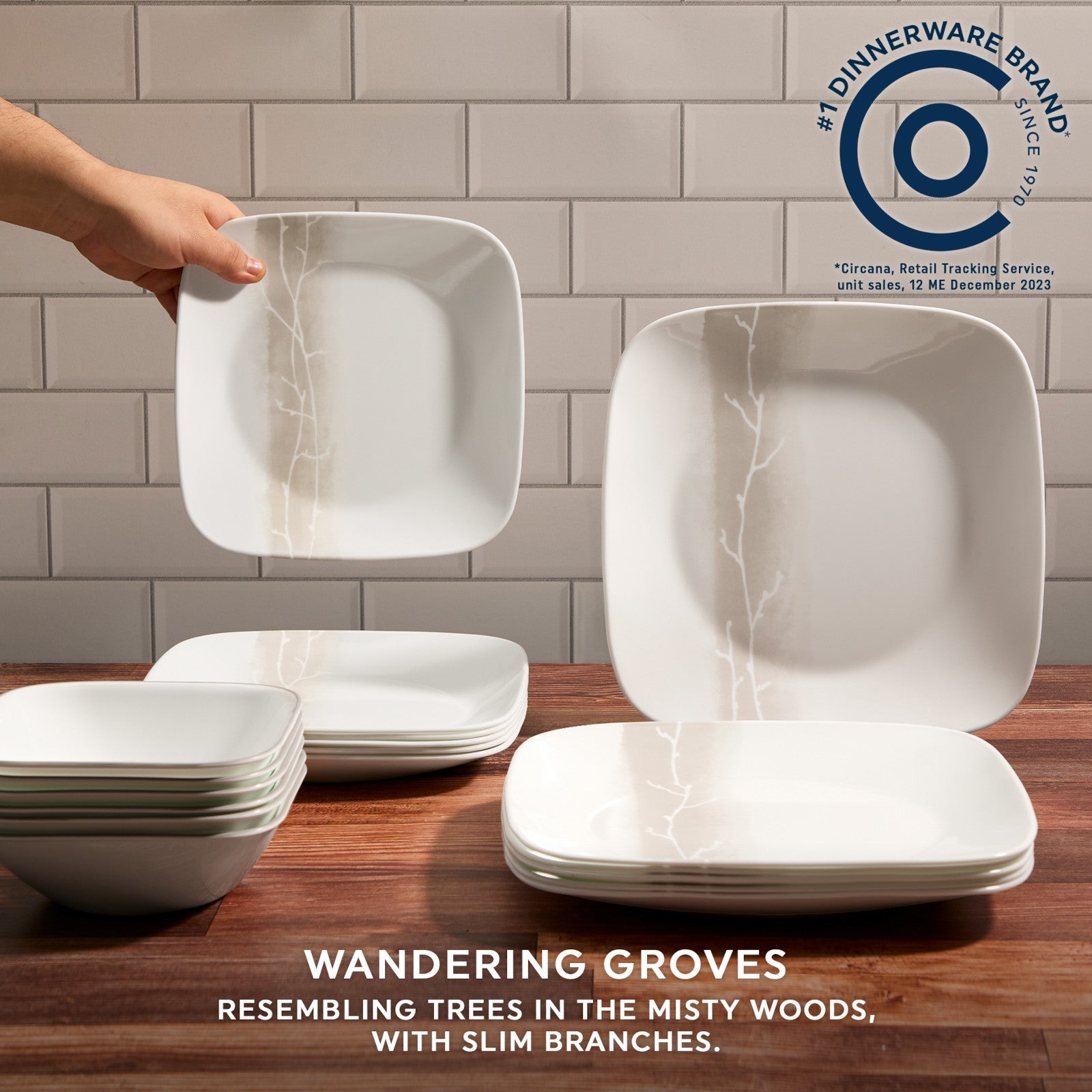 Corelle® Square Wandering Grove 18-piece Dinnerware Set, Service for 6