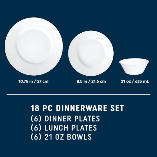 Corelle® Dazzling White Wide Rim 18pc Set, Service for 6